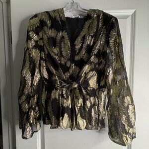 Black and Gold Metallic Wrap Style Blouse by Kaktus